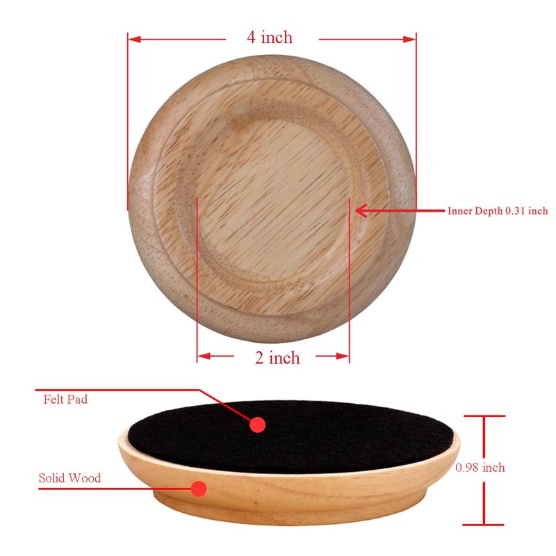 PUNK Upright Piano Caster Cups,Premium Quality Hardwood Piano Caster Pads Furniture Leg Pad Set of 4,with Non-Slip Moisture-Proof& Anti-Noise Felt Pads for Hardwood Floor Protectors (Natural Wood) - Image 3